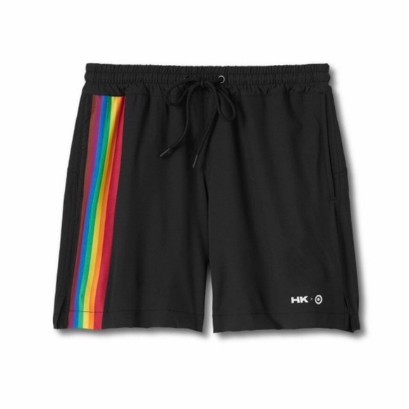 Pride Adult Humankind Rainbow Striped Swim Trunks Size Small - Picture 2 of 11